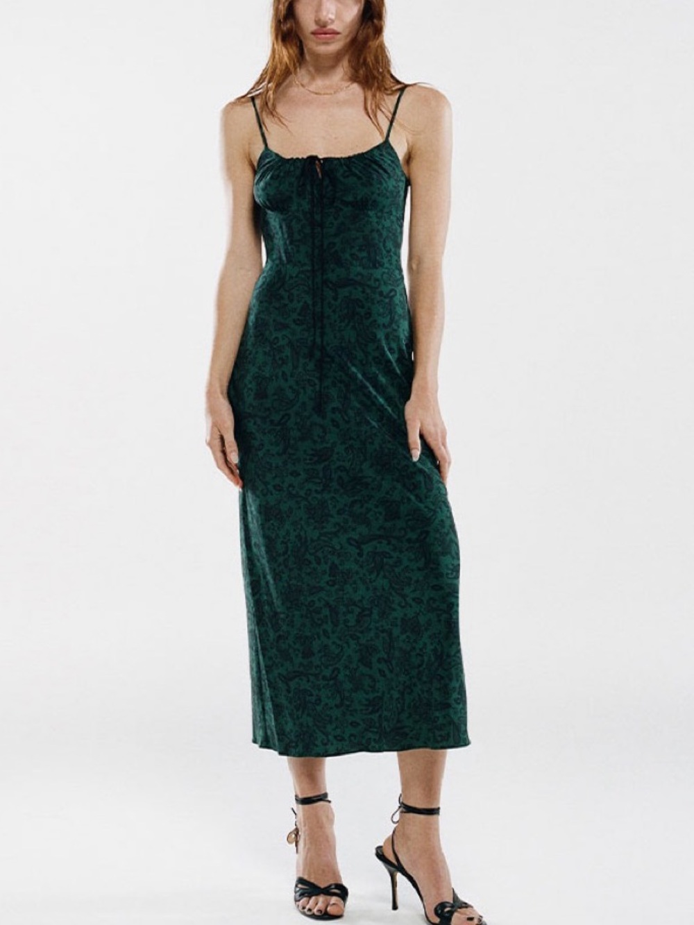 NWOT Realisation Par Alba Dress Dazed Noir Green Floral Silk Midi M Milkmaid